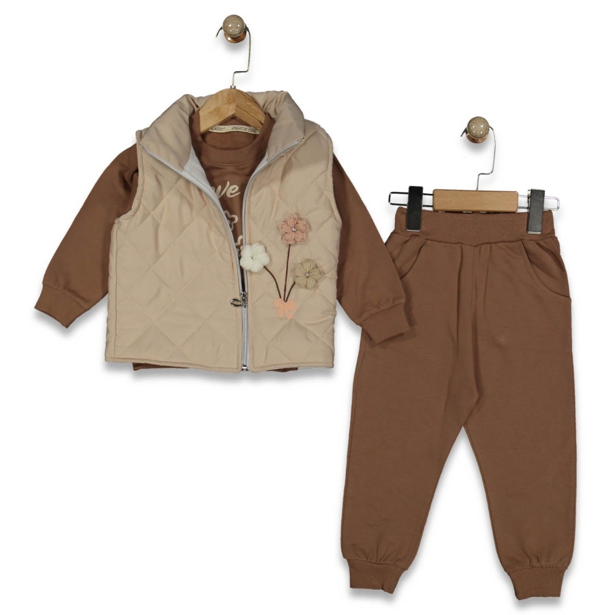 KIZ 2/5 YAŞ ÇİÇEKLİ BAKLAVALI YELEKLİ TAKIM