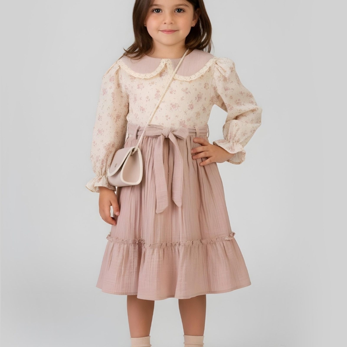 KIZ 2/5 YAŞ ÇİÇEKLİ MÜSLİN ELBİSE