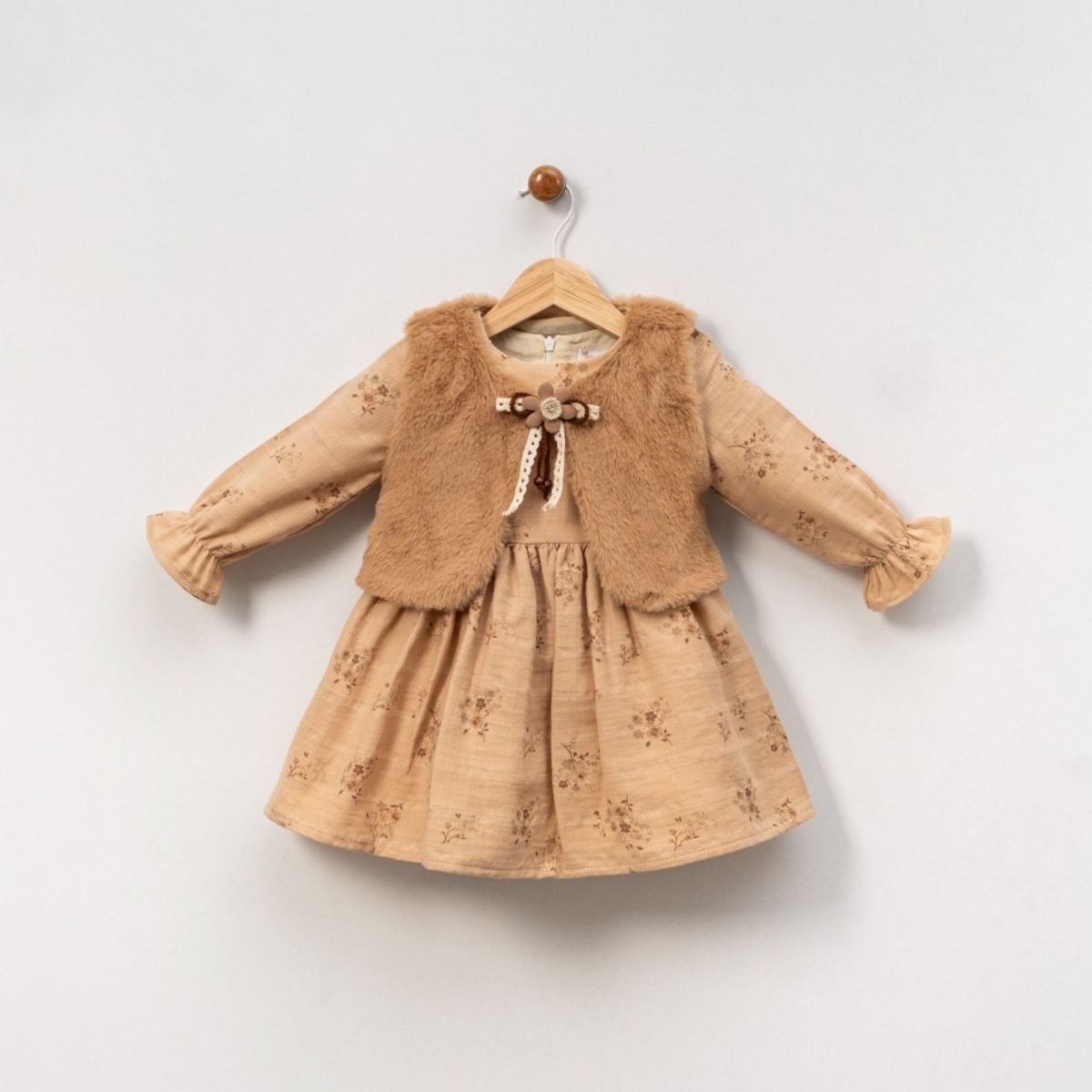 KIZ 2/5 YAŞ ÇİZGİLİ MÜSLİM ÇİÇEKLİ PELUŞ YELEKLİ E