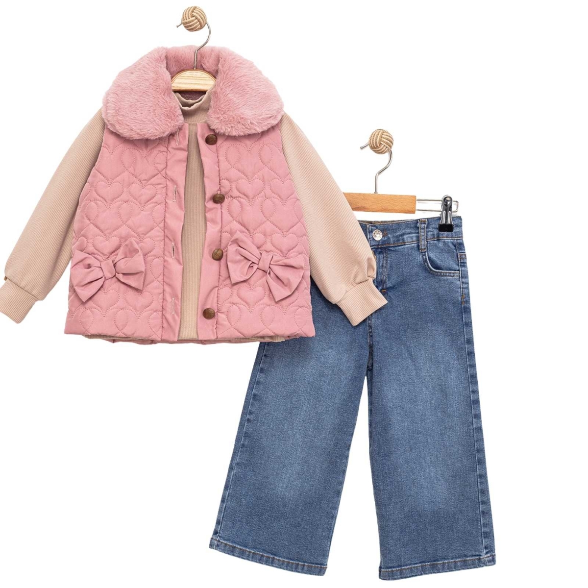 KIZ 2/5 YAŞ FİYONKLU KAPİTONE YELEKLİ YAKASI PELÜŞ