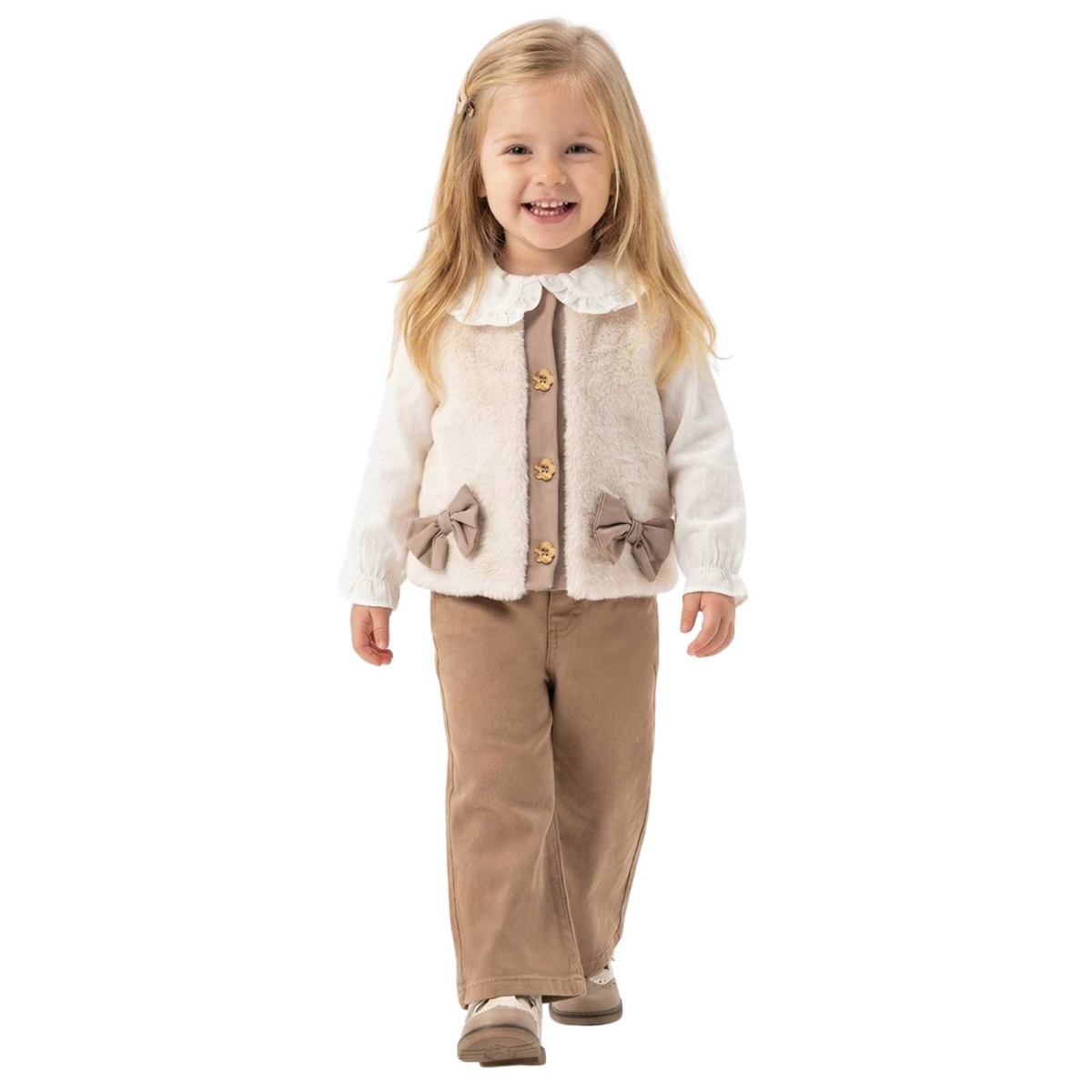 KIZ 2/5 YAŞ FİYONKLU PELÜŞ YELEKLİ TAKIM