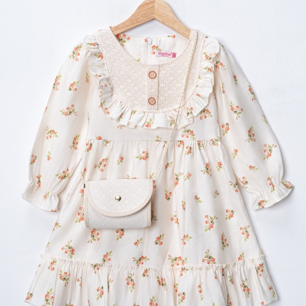 KIZ 2/5 YAŞ GÜLLÜ DESENLİ DANTEL DETAYLI ÇANTALI M