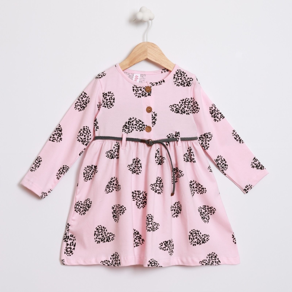 KIZ 2/5 YAŞ KALP BASKILI KEMERLİ ELBİSE