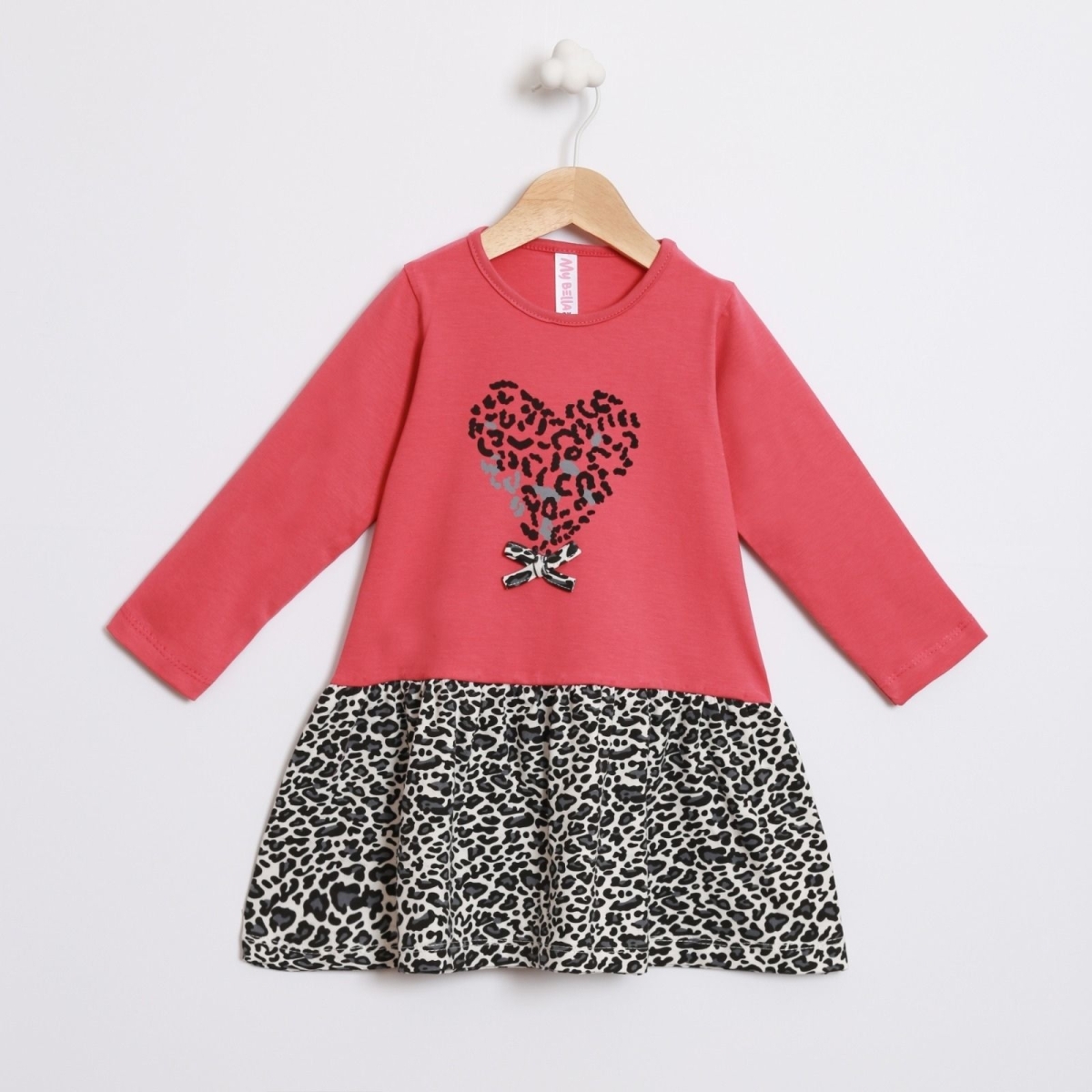 KIZ 2/5 YAŞ KALP BASKILI LEOPAR ELBİSE