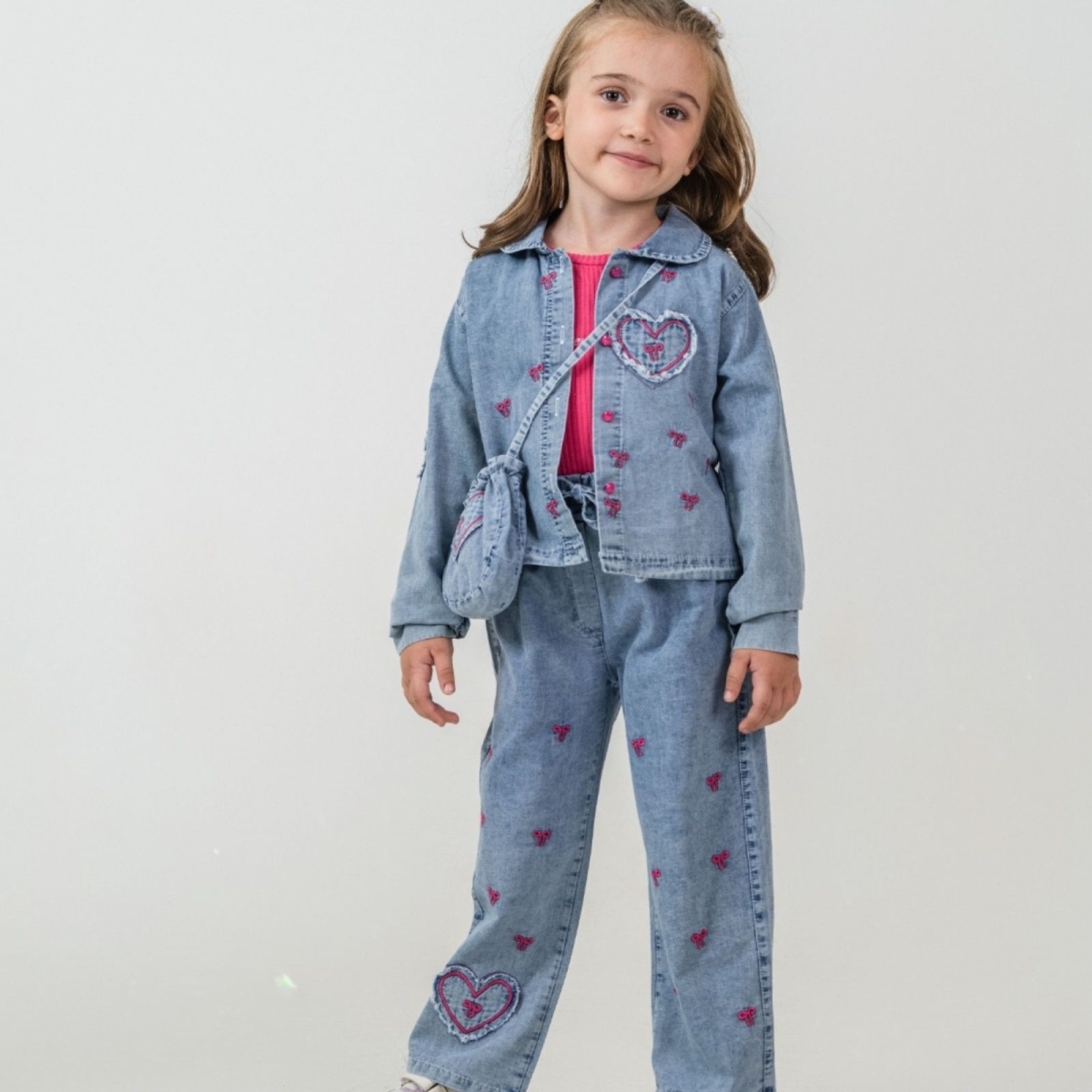 KIZ 2/5 YAŞ KALPLİ KOT DÖRTLÜ TAKIM