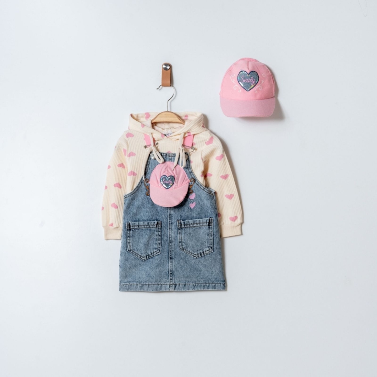 KIZ 2/5 YAŞ KALPLİ KOT JİLE TAKIM