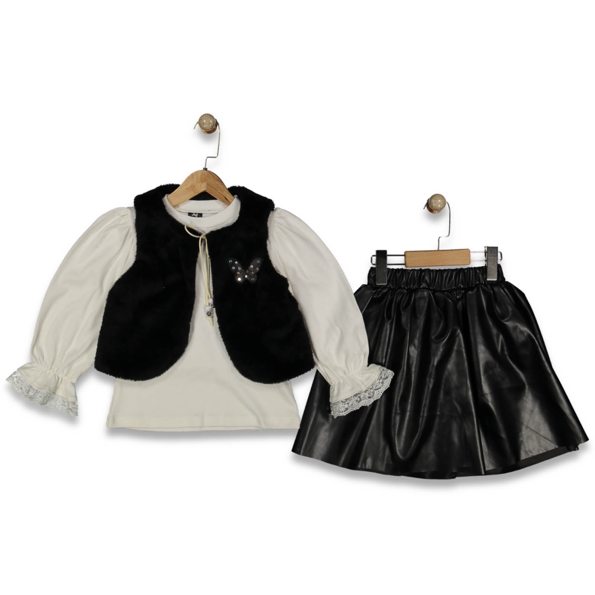 KIZ 2/5 YAŞ KELEBEKLİ PELÜŞLÜ DERİ 3’LU TAKIM