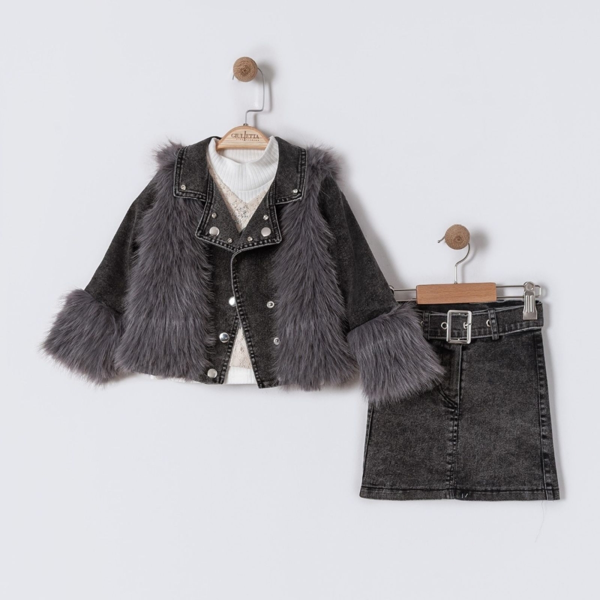 KIZ 2/5 YAŞ KOT PELUŞ CEKETLİ DÖRTLÜ TAKIM