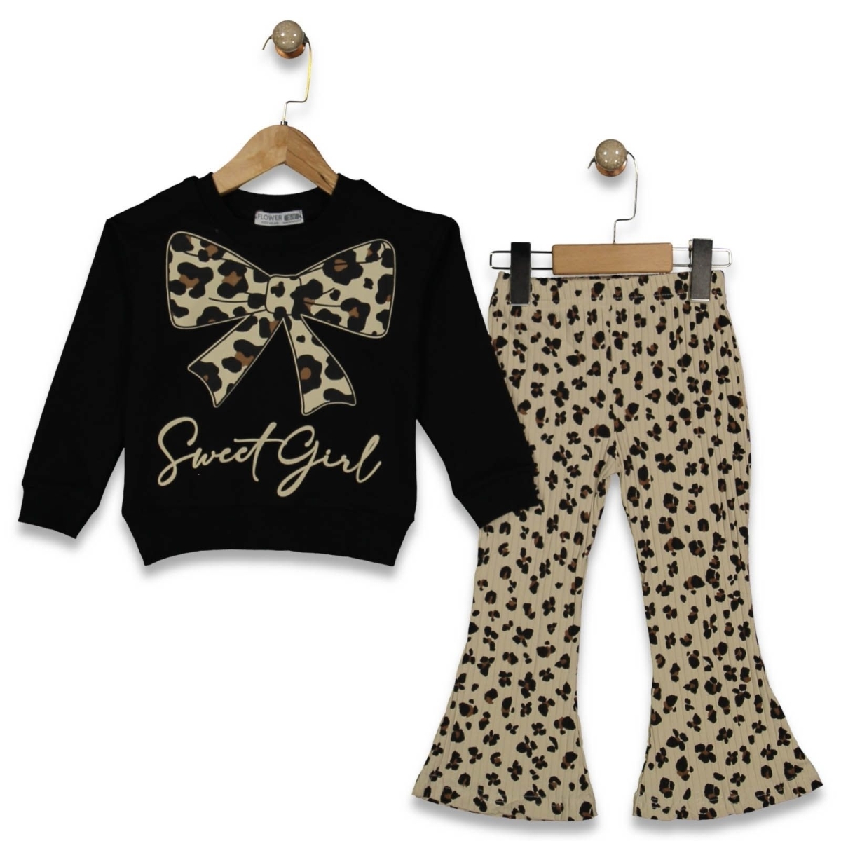 KIZ 2/5 YAŞ LEOPAR BASKILI  ALT FİTİLLİ PJAMA TAKI