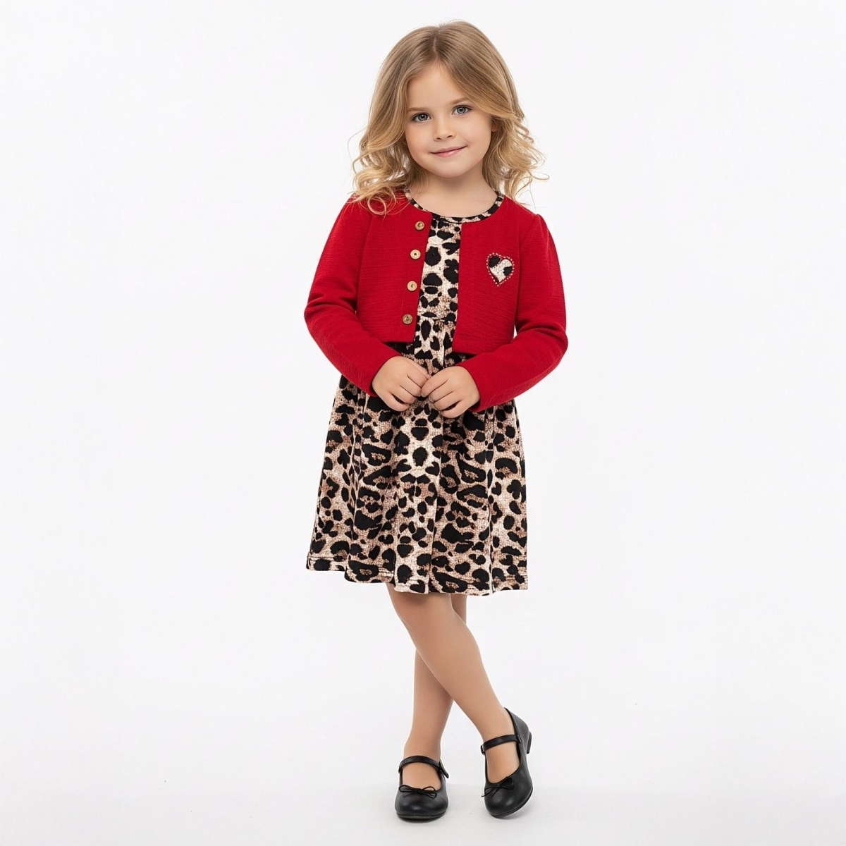 KIZ 2/5 YAŞ LEOPAR DESENLİ MÜSLİN KIZ ELBİSE