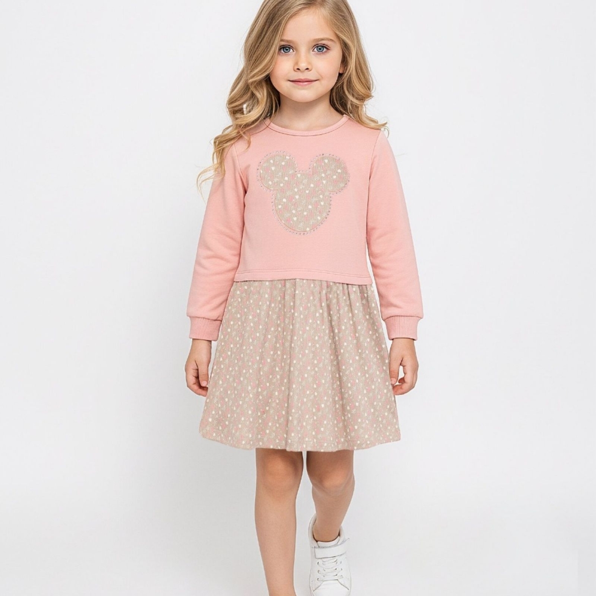 KIZ 2/5 YAŞ MİKİ BASKILI TAŞLI ELBİSE