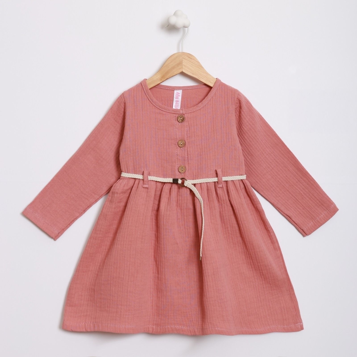 KIZ 2/5 YAŞ MÜSLİN KEMERLİ ELBİSE