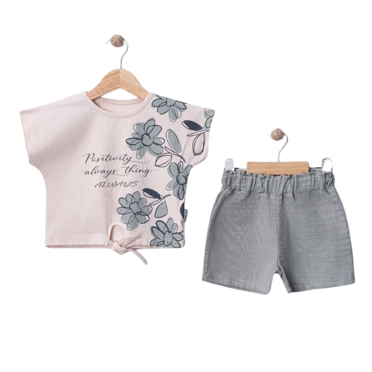 KIZ 2/5 YAŞ MÜSLİN ŞORTLU ÇİÇEK BASKILI TAKIM