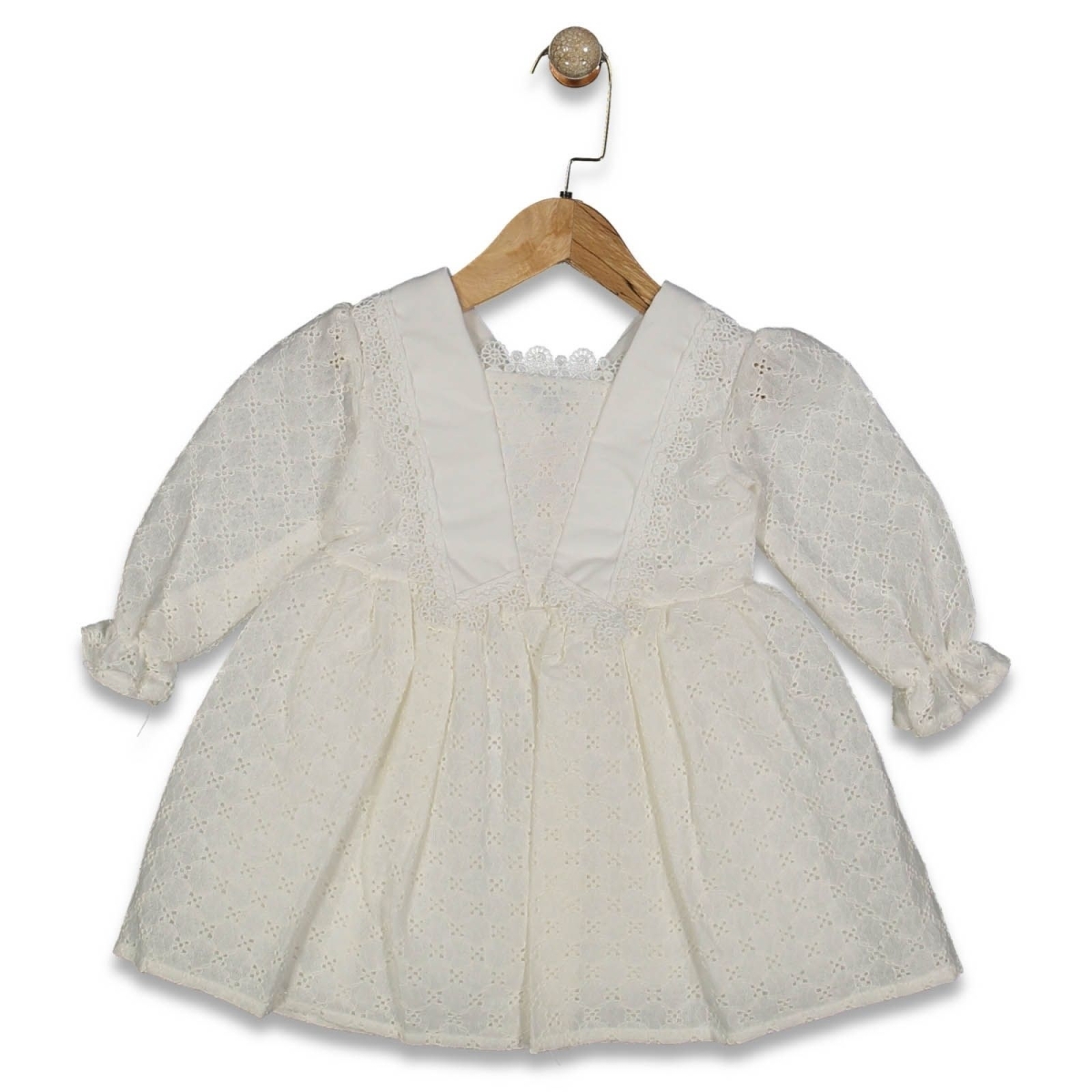 KIZ 2/5 YAŞ PAMUK DANTEL FİSTOLU DİK YAKA ELBİSE