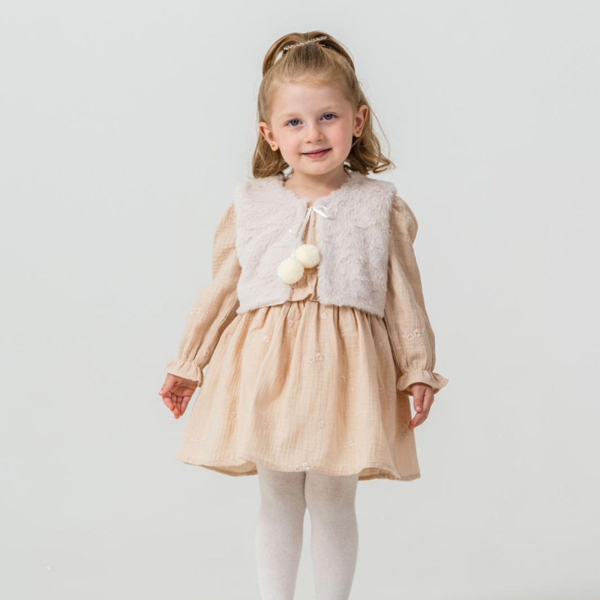 KIZ 2/5 YAŞ PELUS YELEKLİ MÜSLİN ELBİSE
