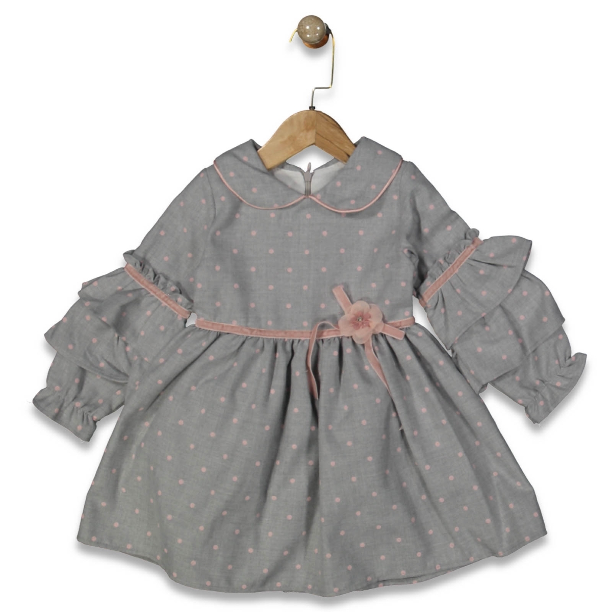 KIZ 2/5 YAŞ PUANLI FIRFIRLI KOLLU ELBISE