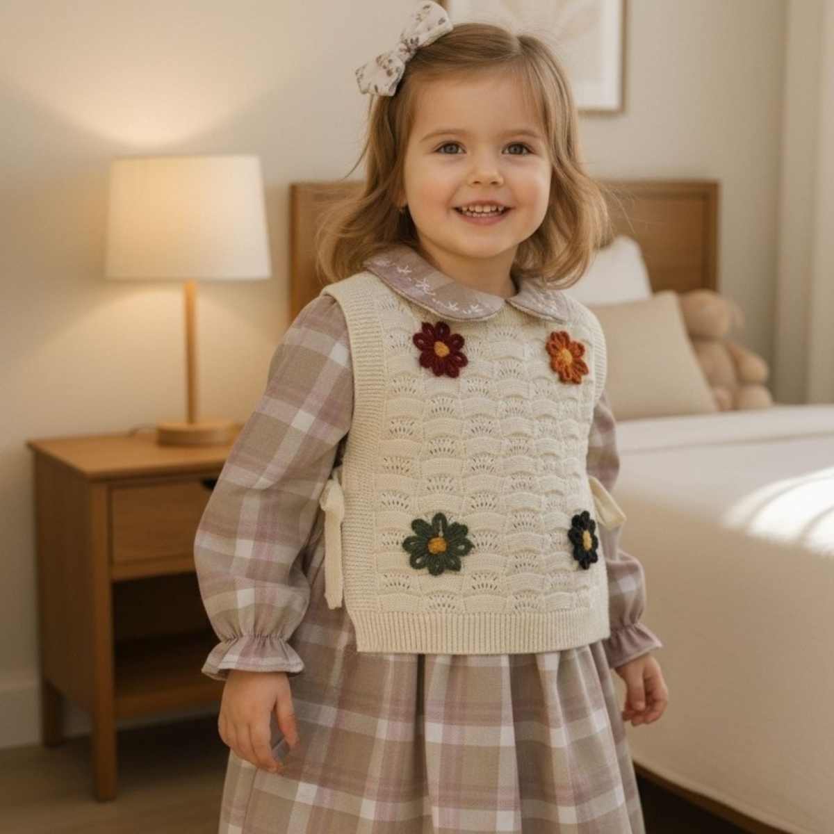 KIZ 2/5 YAŞ SUETERLİ EKOSE ELBİSE