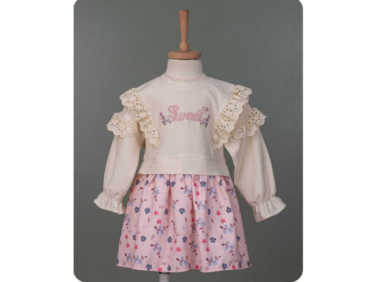 KIZ 2/5 YAŞ SWEET NAKIŞLI FİSTOLU ELBİSE