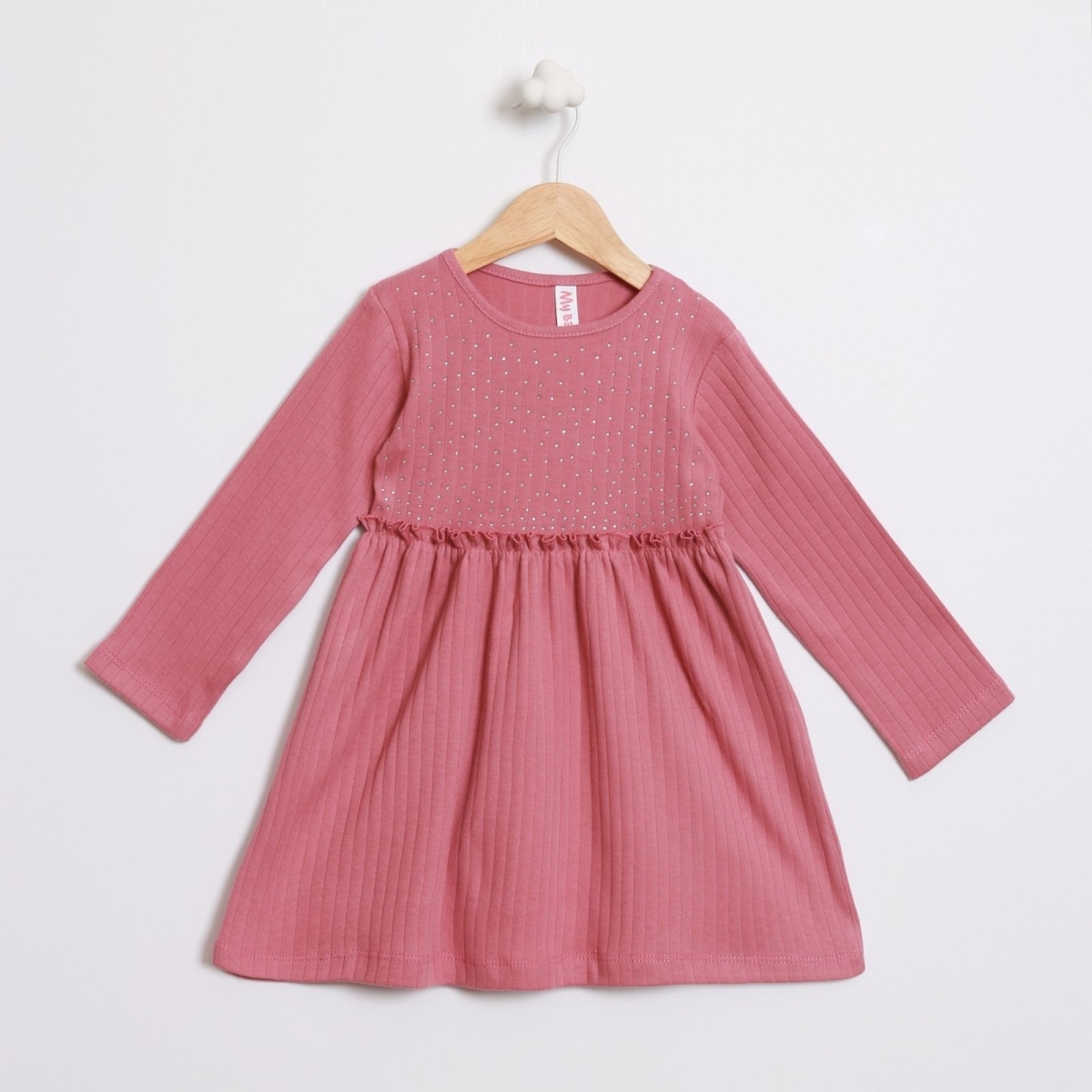 KIZ 2/5 YAŞ TAŞ BASKILI RAPORLU ELBİSE