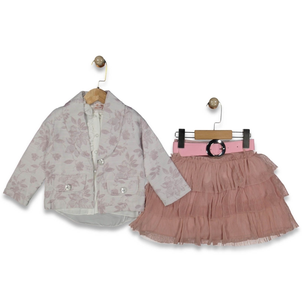 KIZ 2/5 YAŞ TÜL PLİSELİ FIRFIRLI ETEK ÜÇLÜ TAKIM