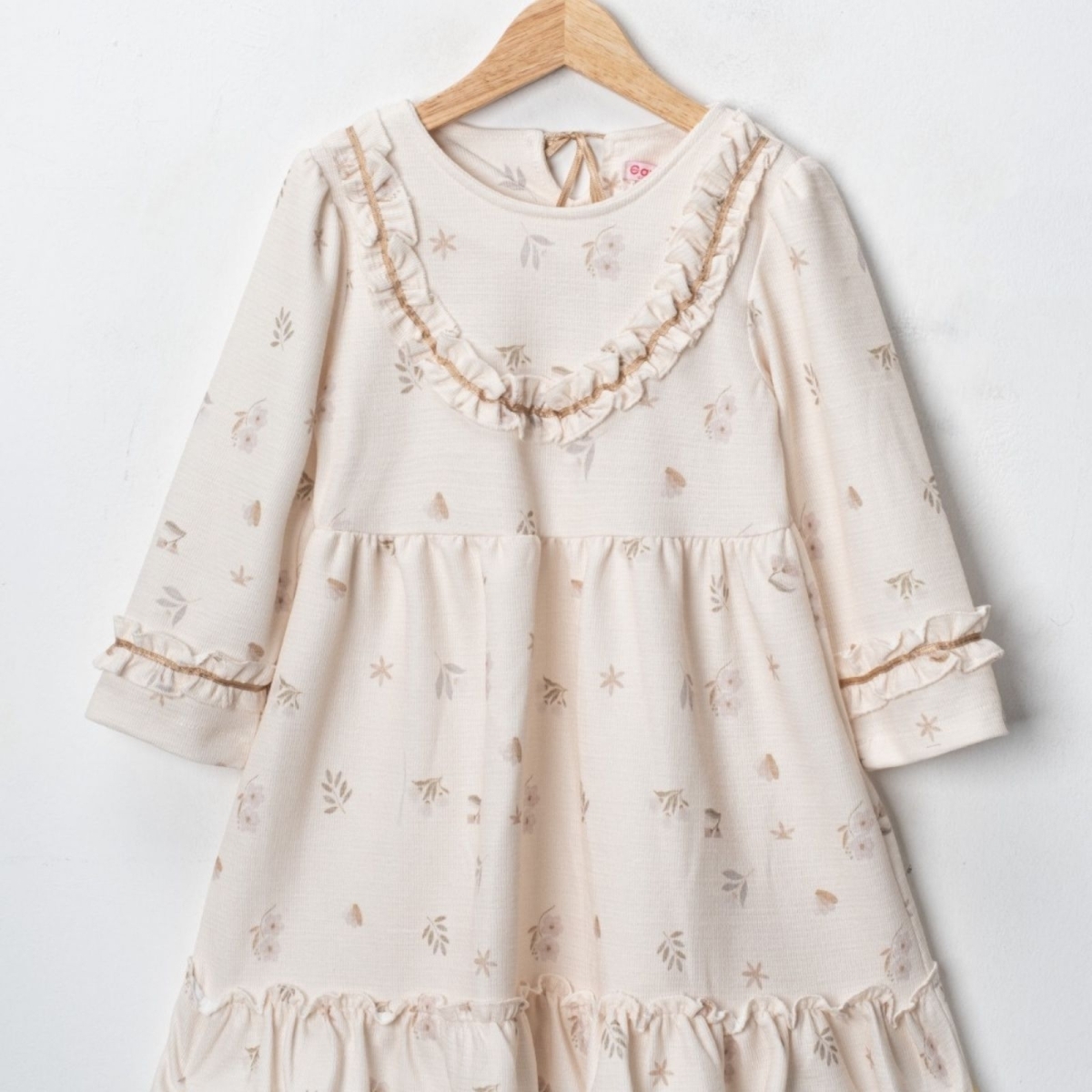 KIZ 2/5 YAŞ YAPRAK BASKILI ROBASI KURDELALI ELBİSE