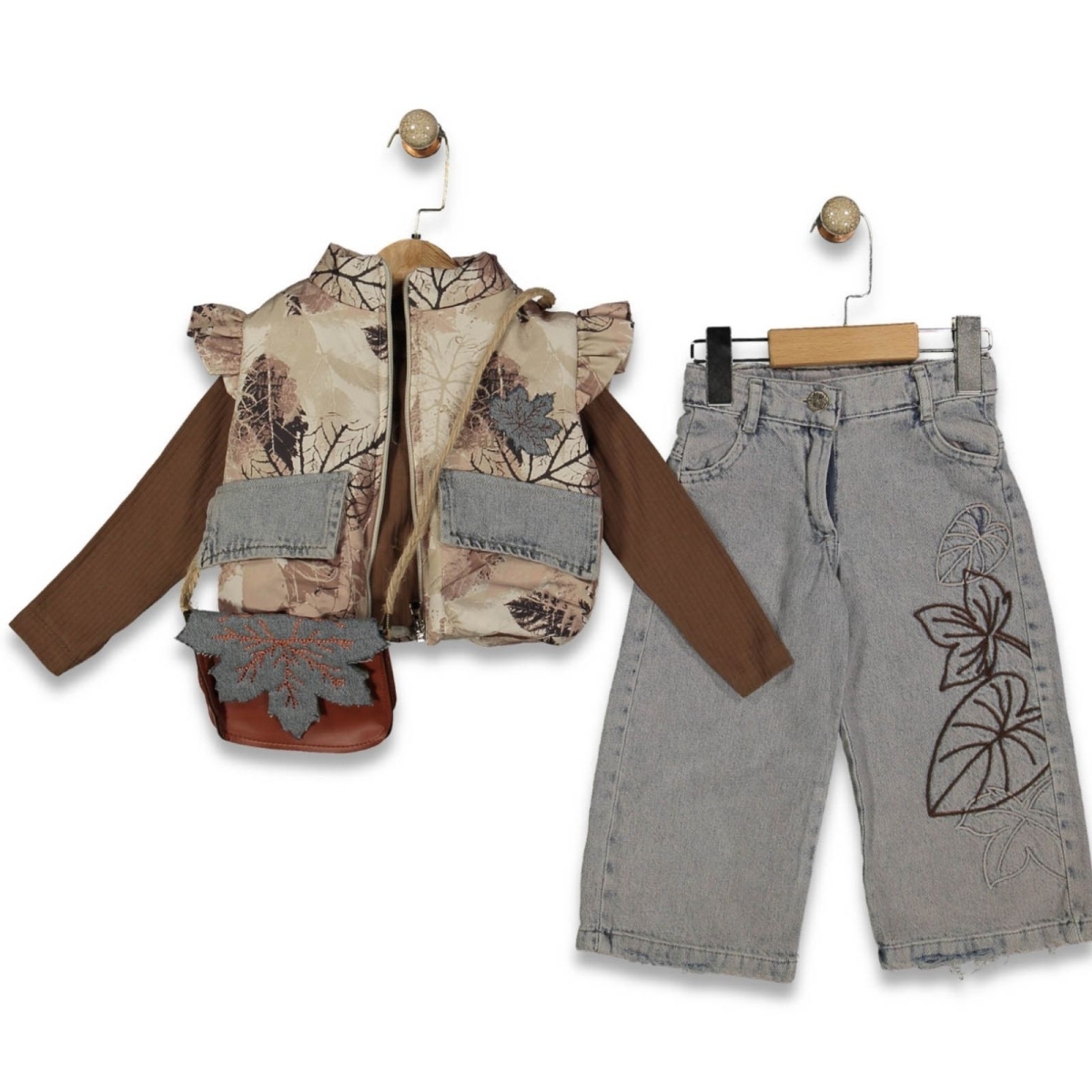 KIZ 2/5 YAŞ YAPRAK DESENLİ 3 LÜ TAKIM