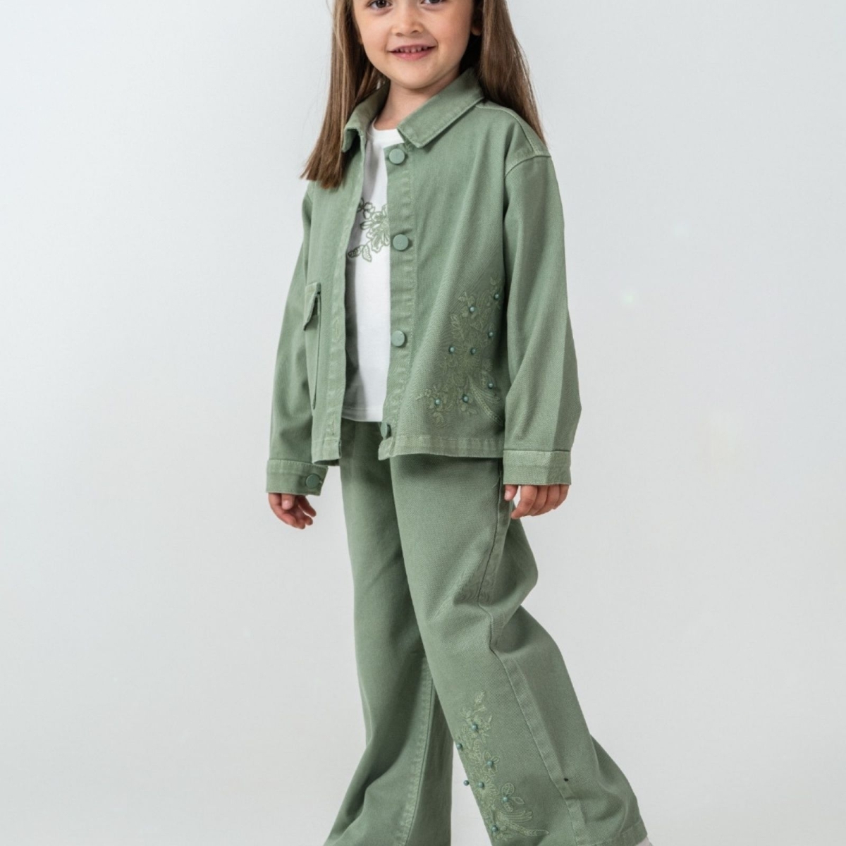 KIZ 2/5 YAŞ YAPRAK NAKIŞLI ÜÇLÜ TAKIM