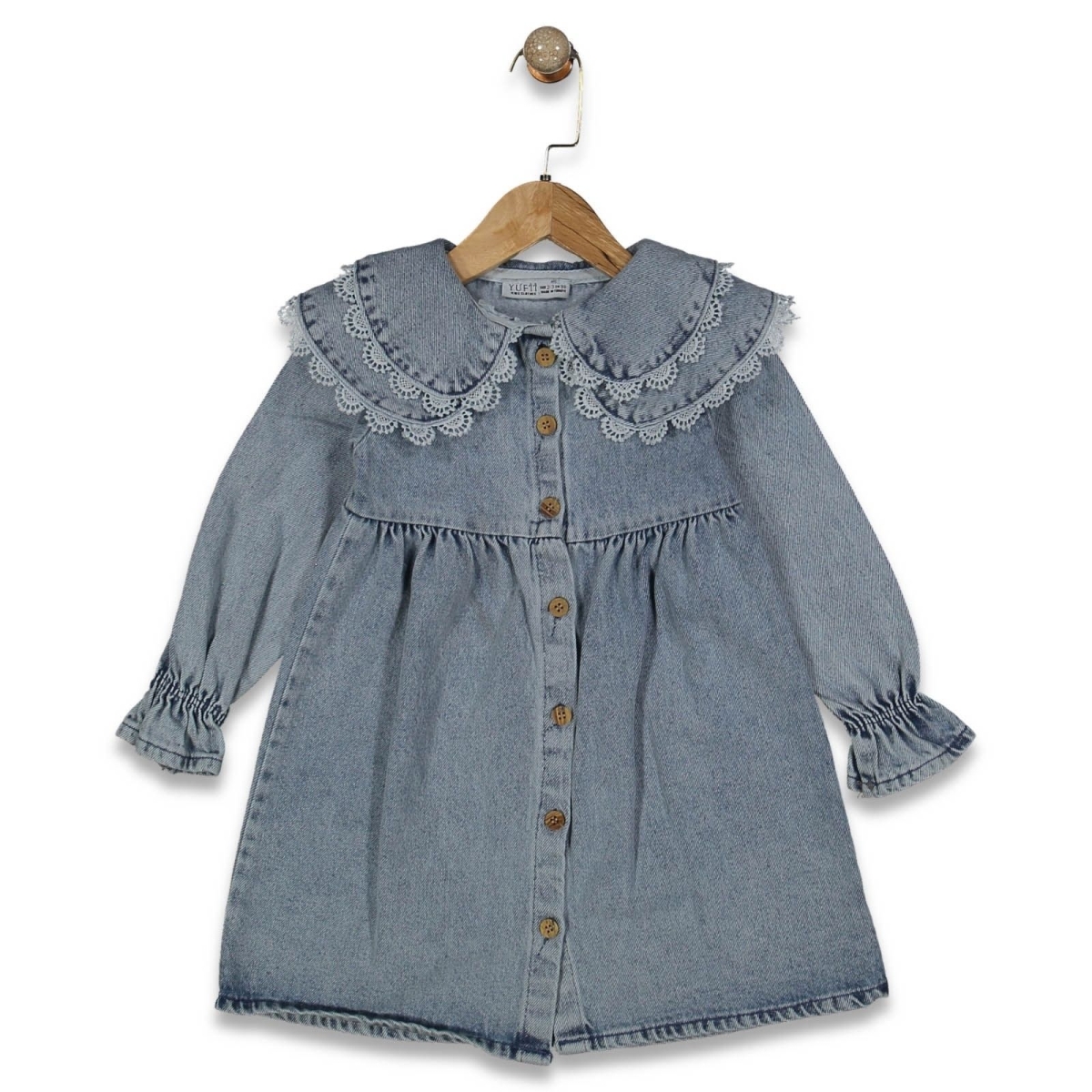 KIZ 2/7  YAŞ ÇİFT YAKALI FİSTOLU KOT ELBİSE