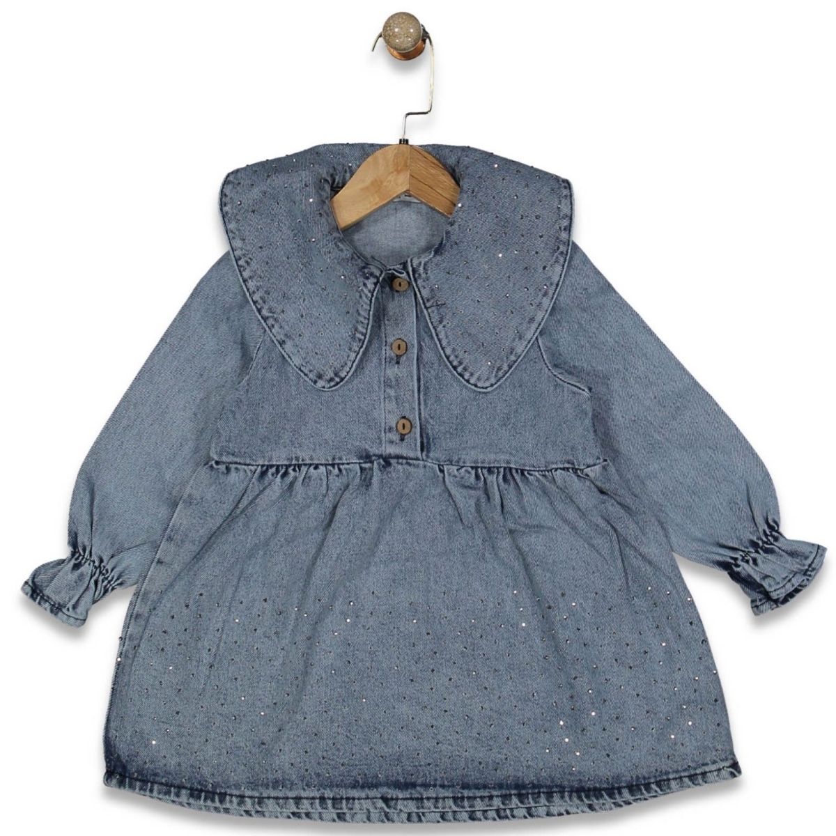 KIZ 2/7 YAŞ TAŞLI YAKALI  KOT ELBİSE