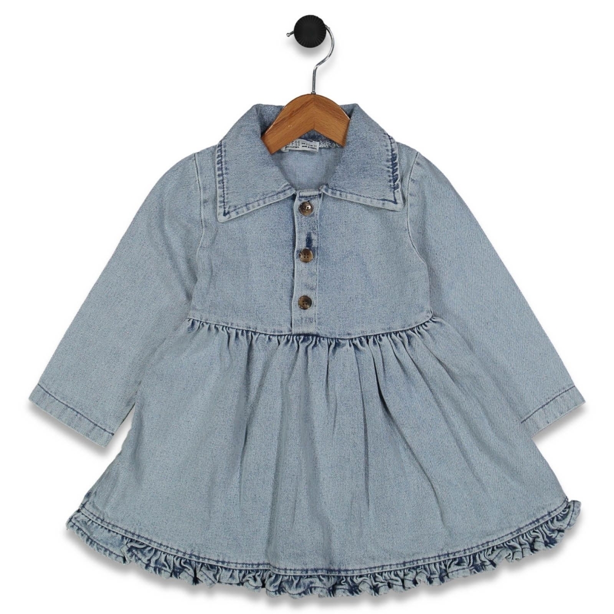 KIZ 2/7 YAŞ YAKALI FIRFIRLI  KOT ELBİSE