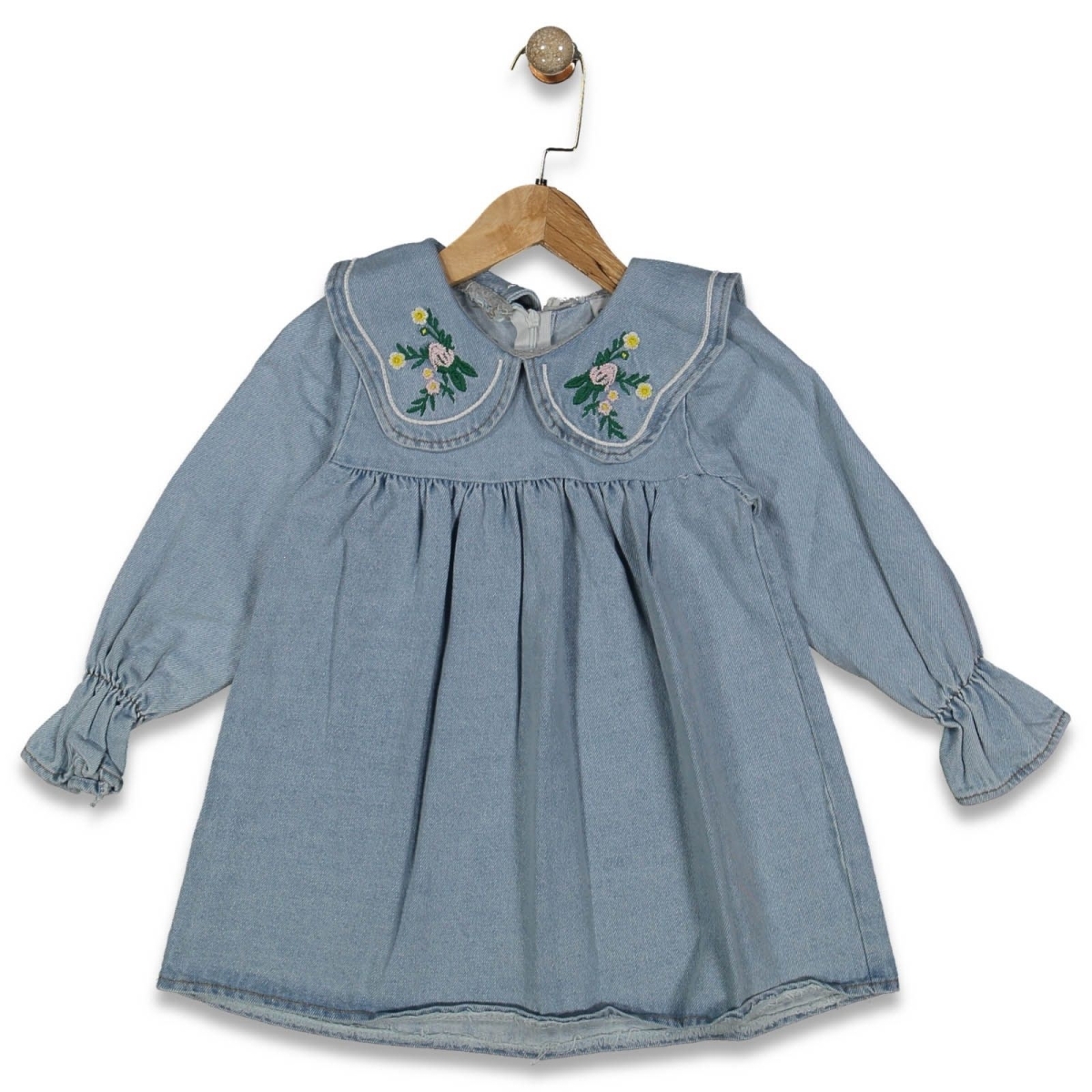 KIZ 2/7 YAŞ YAKASI ÇİÇEKLİ  KOT ELBİSE