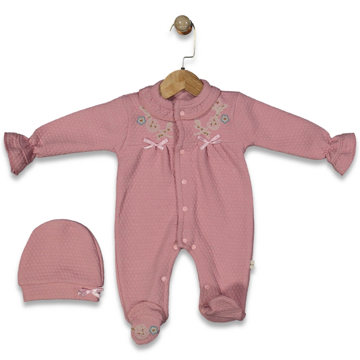 KIZ 3/12 AY ÇİÇEK İŞLEMELİ KAPİTONE KUMAŞLI TULUM