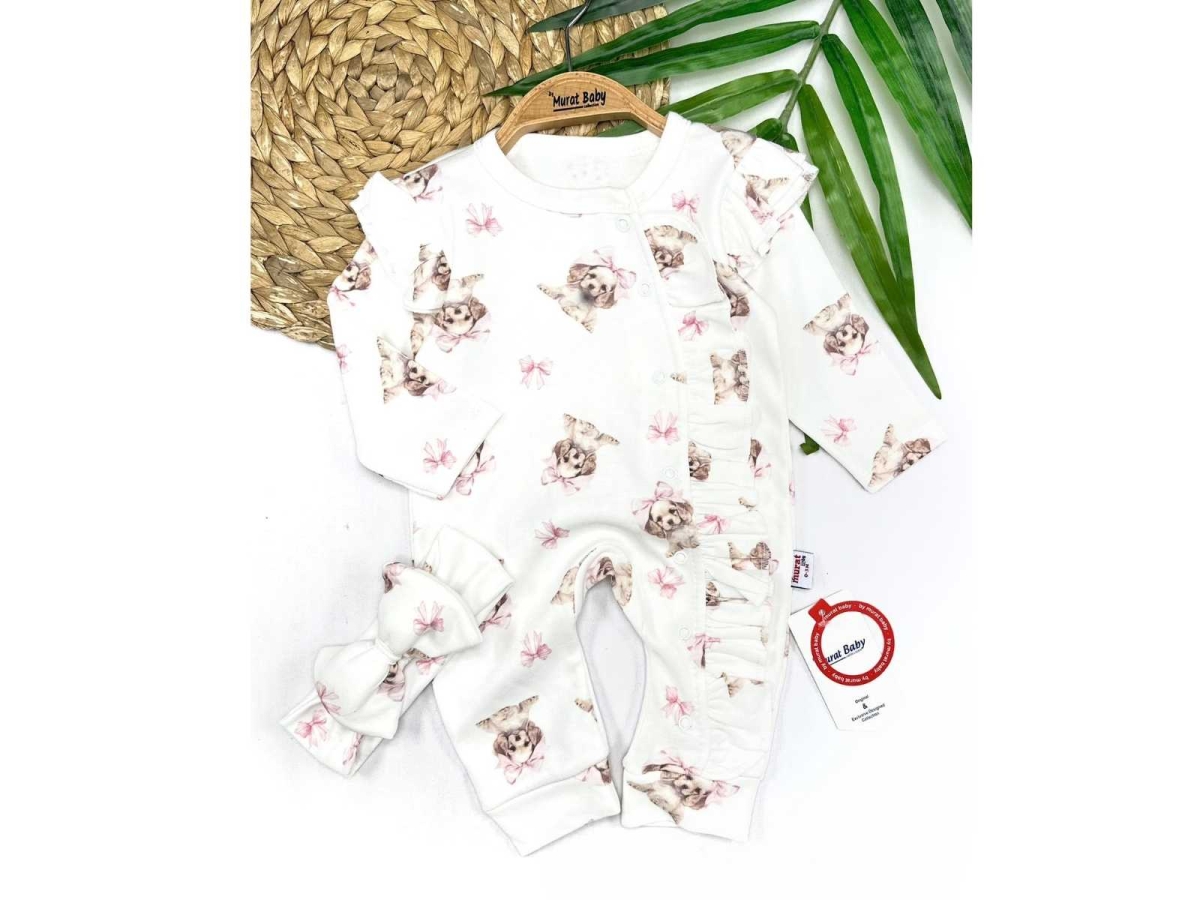 KIZ 3/12 AY KÖPEK BASKILI FİYONKLU TULUM