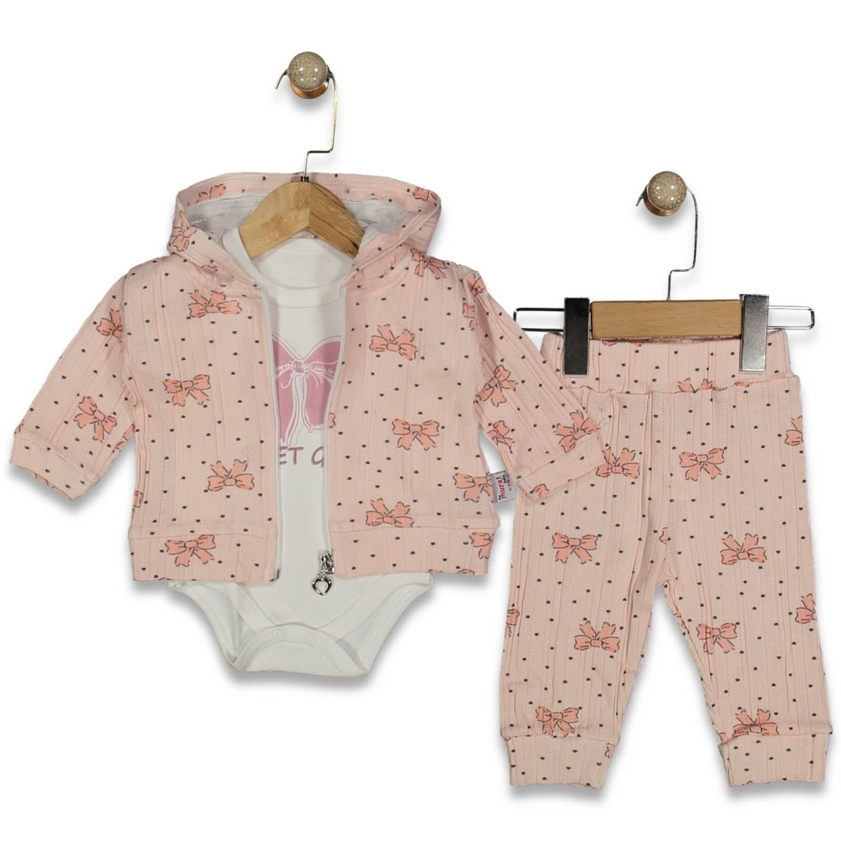 KIZ 3/12 AY NOKTA FİYONK BASKILI KAPŞONLU 3LÜ TAKI