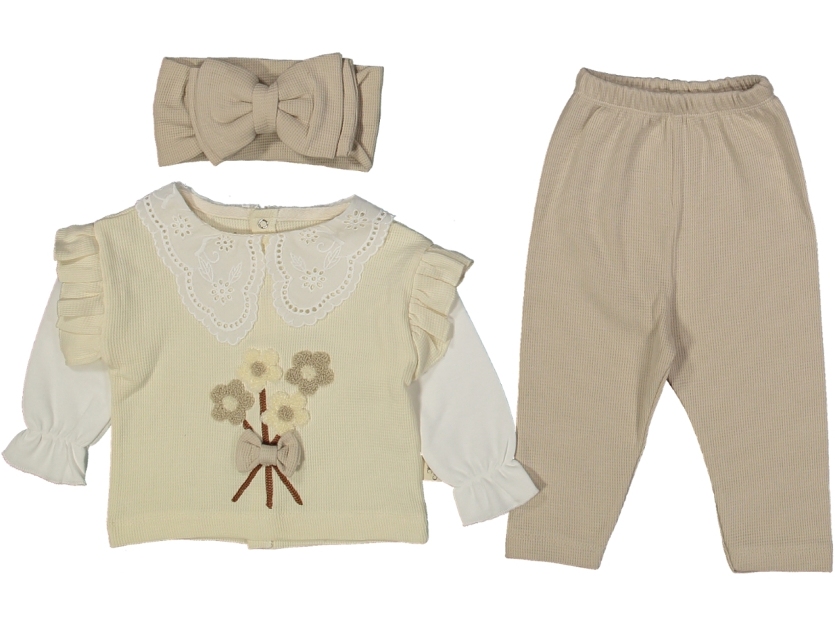 KIZ 3/12 AY YAKASI DANTEL WAFFLE 3LÜ TAKIM