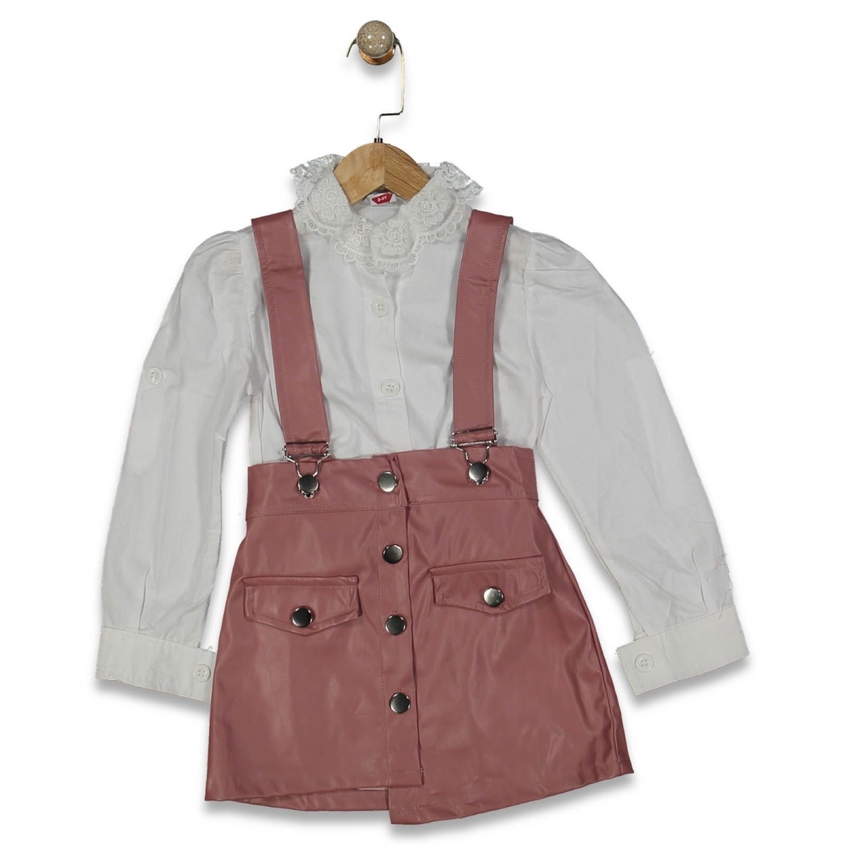 KIZ 3/12 YAŞ BY DERİ SLOPETLİ BEYAZ GÖMLEKLİ TAKIM