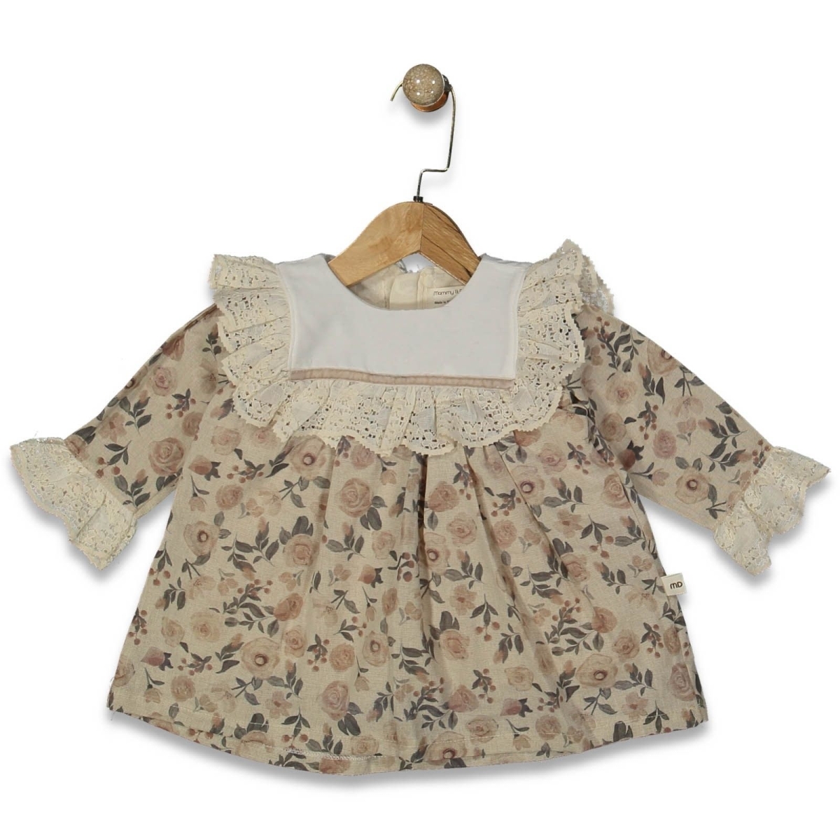 KIZ 3/18 AY GÜL DESENLİ YAKALI ELBİSE