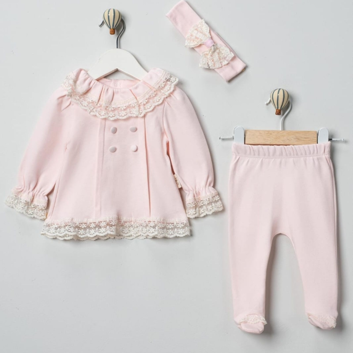 KIZ 3/3 AY BÜZGÜ DANTEL YAKA 3'LÜ TAKIM