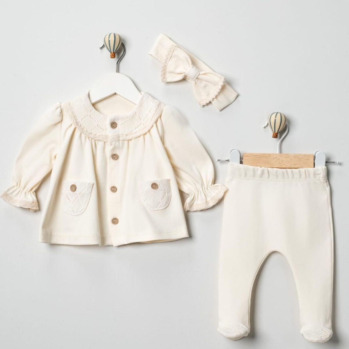 KIZ 3/3 AY DANTELLİ CEPLİ MODEL 3'LÜ TAKIM