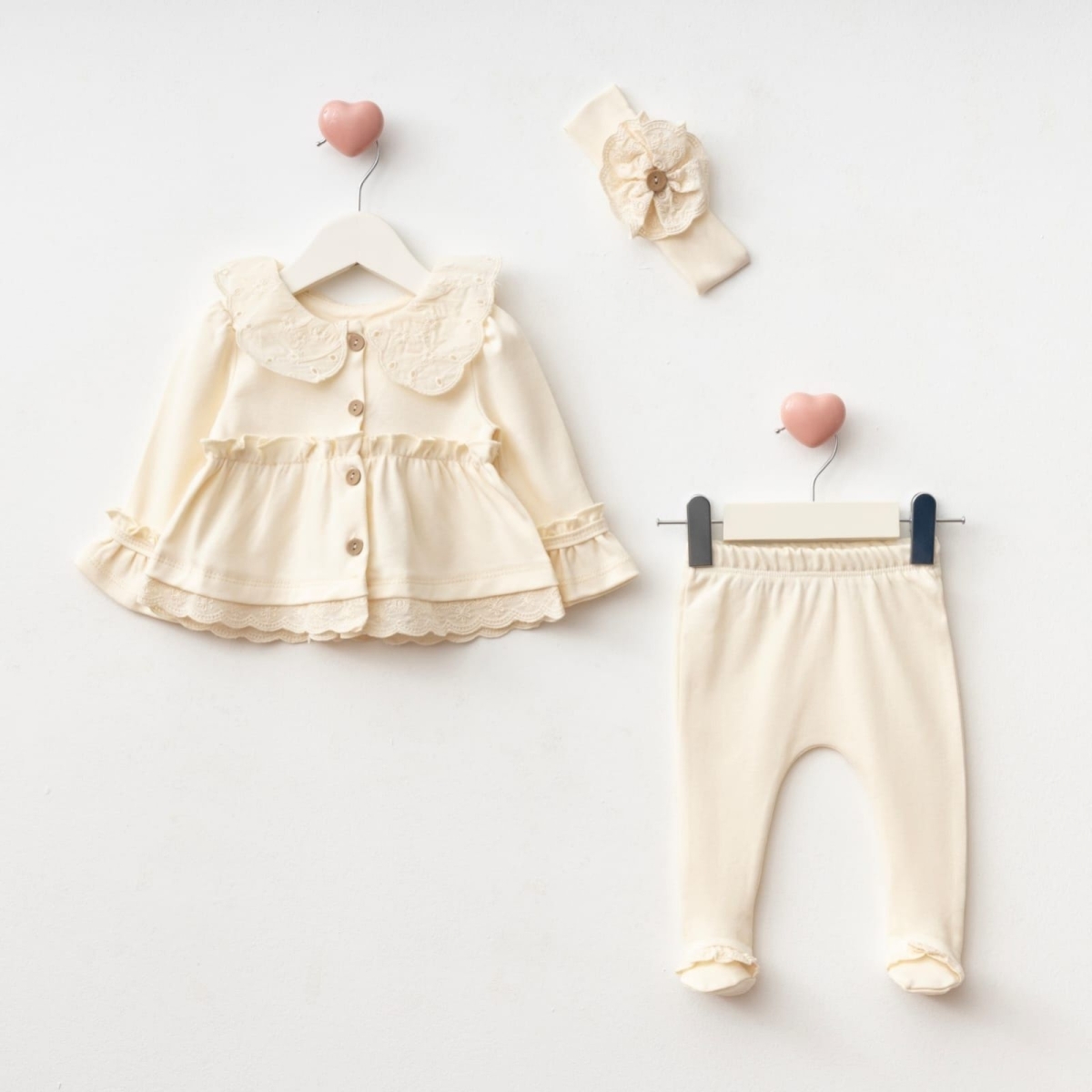 KIZ 3/3 AY FİSTOLU BEBE YAKA 3&#039;LÜ TAKIM