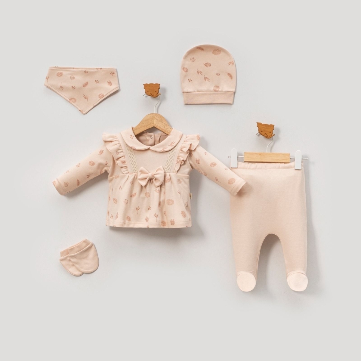 KIZ 3/3 AY KOLU FIRFIRLI YAPRAK BASKILI 5’Lİ KIZ S