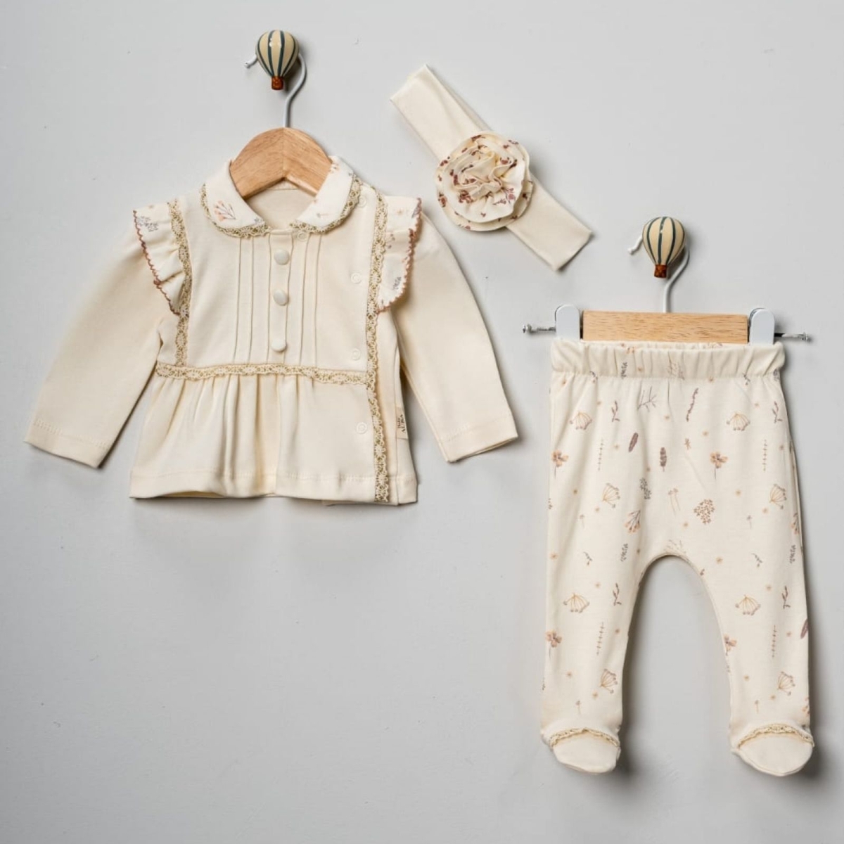 KIZ 3/3 AY SİMLİ DANTELLİ 3'LÜ BEBE  TAKIM