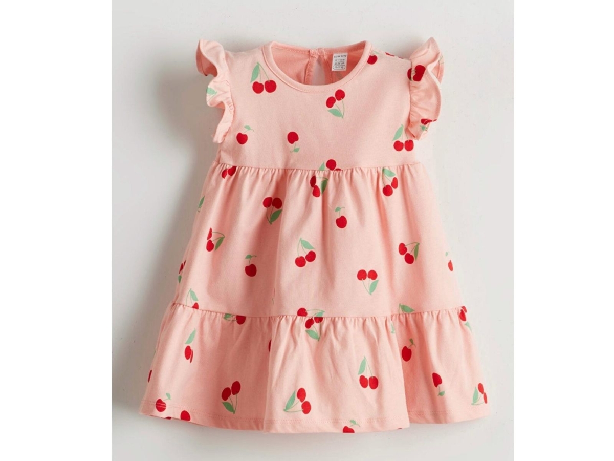 KIZ 3/36 AY KİRAZ BASKILI ELBİSE