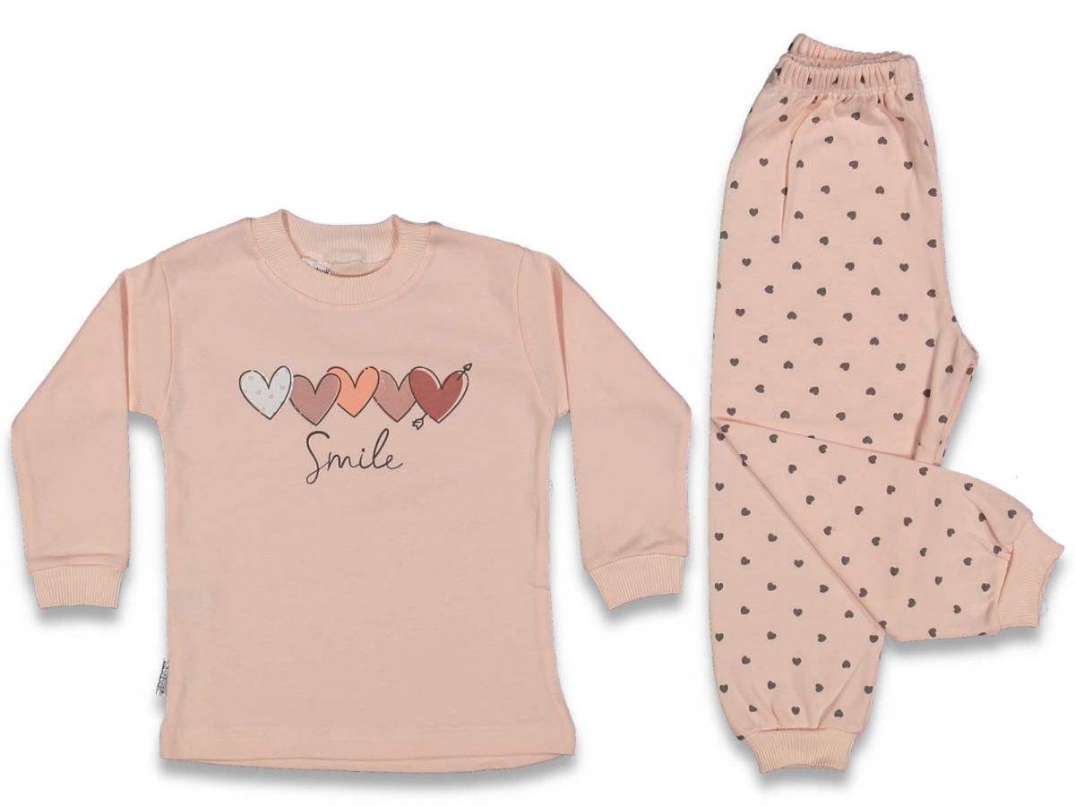 KIZ 3/4 YAŞ KALPLİ SMILE BASKILI  PİJAMA