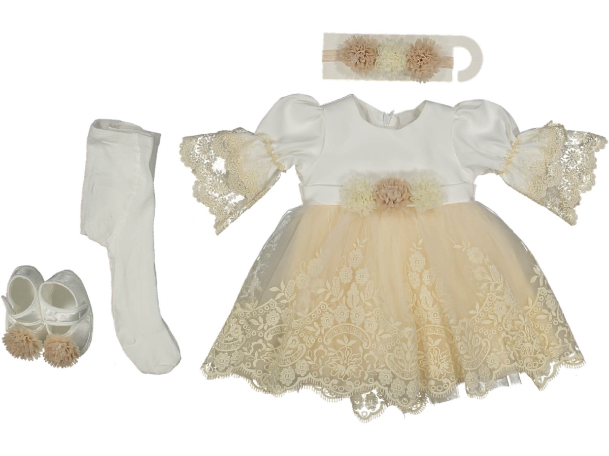 KIZ 3/6 AY MİMOZA DANTELLİ ELBİSE