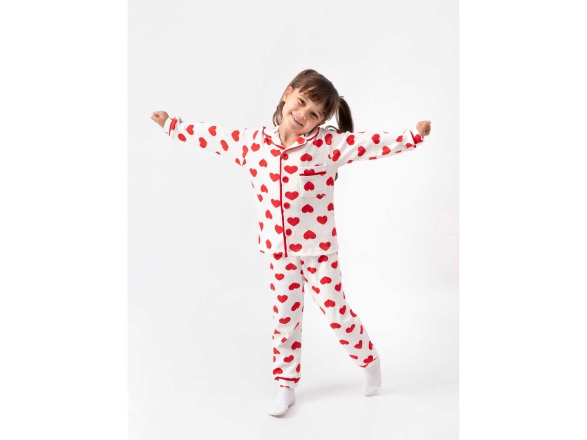 KIZ 3/6 YAŞ BÜYÜK KALP BASKILI PİJAMA TAKIM