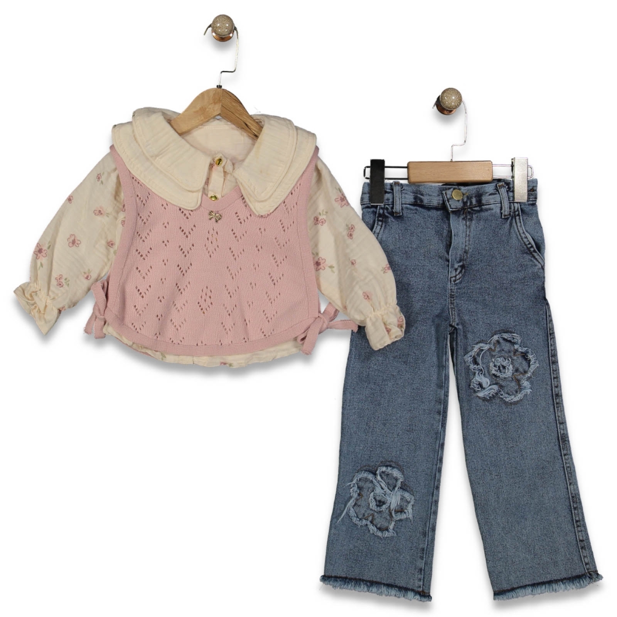 KIZ 3/6 YAŞ ÇİFT YAKALI BASKILI GMLEK BAĞLAMALI MÜ