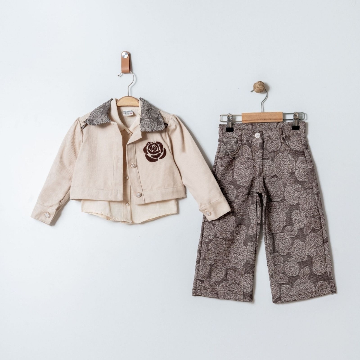 KIZ 3/6 YAŞ GÜL FLOK BASKILI 3&#039;LÜ TAKIM