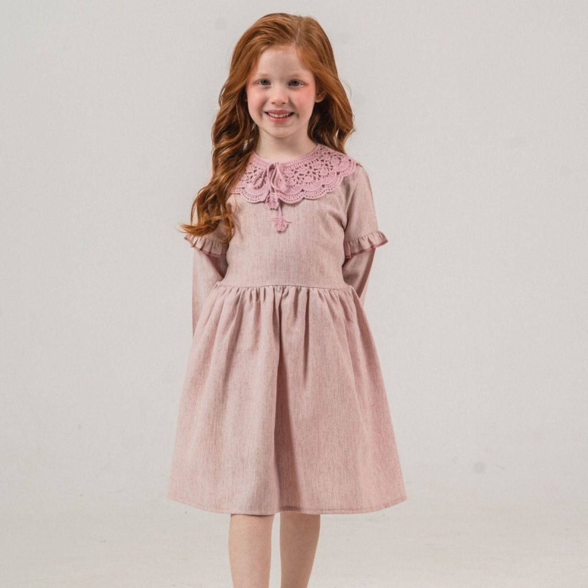 KIZ 3/6 YAŞ TIĞ ÖRGÜ YAKALI ELBİSE