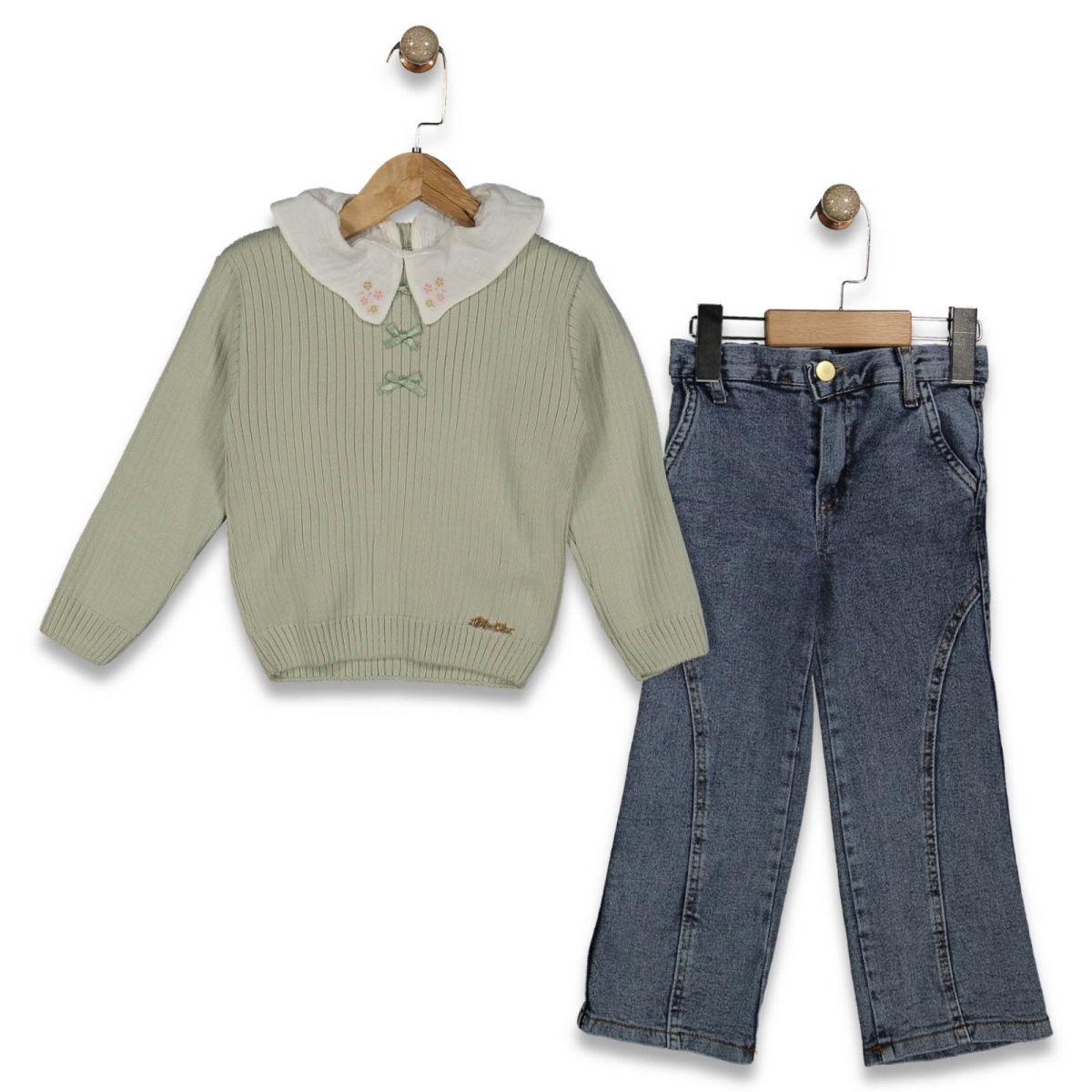 KIZ 3/6 YAŞ YAKA BASKILI MÜSLİN TUNİK TRİKO KAZAKL